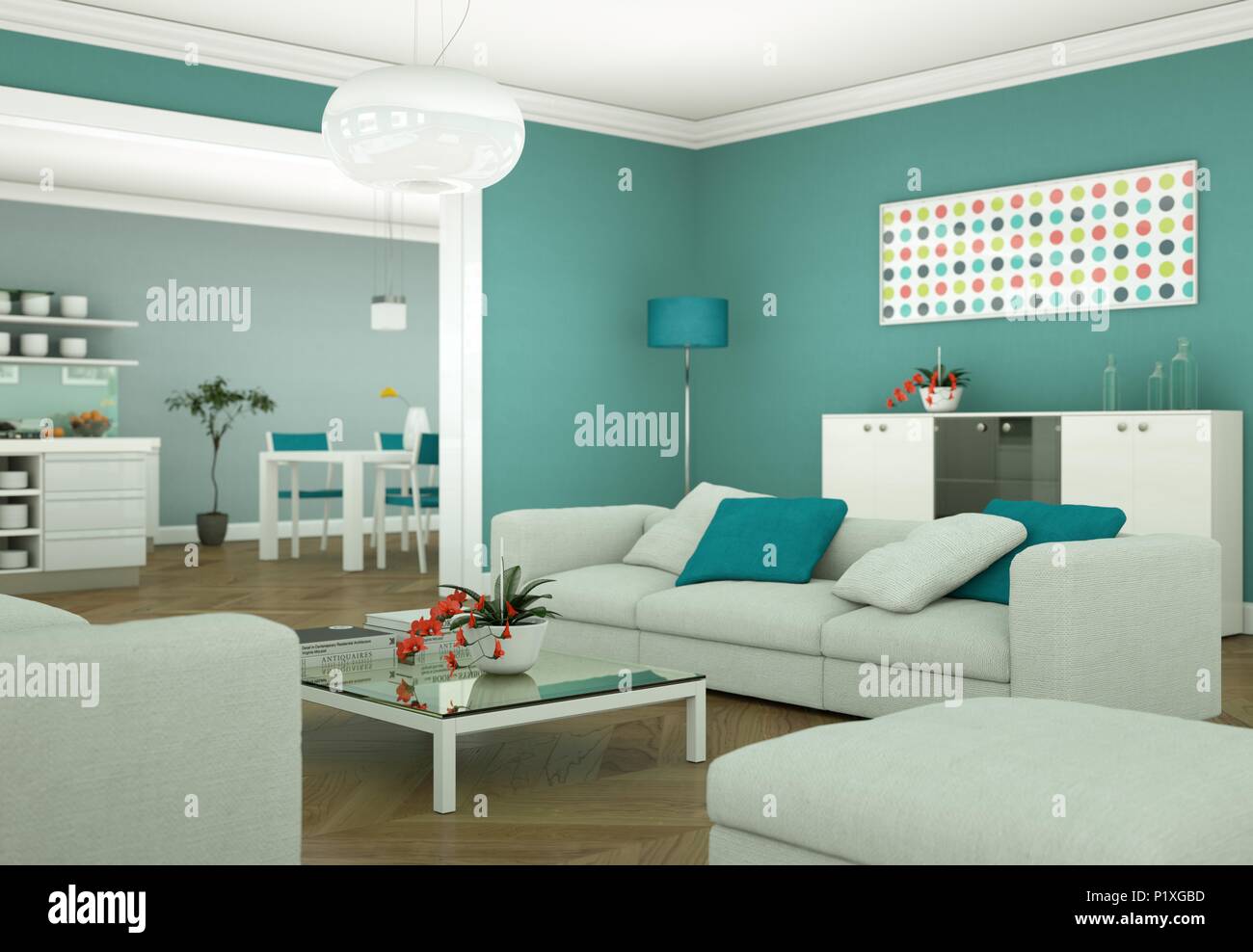 Modern bright living room interior design with sofas Stock Photo - Alamy