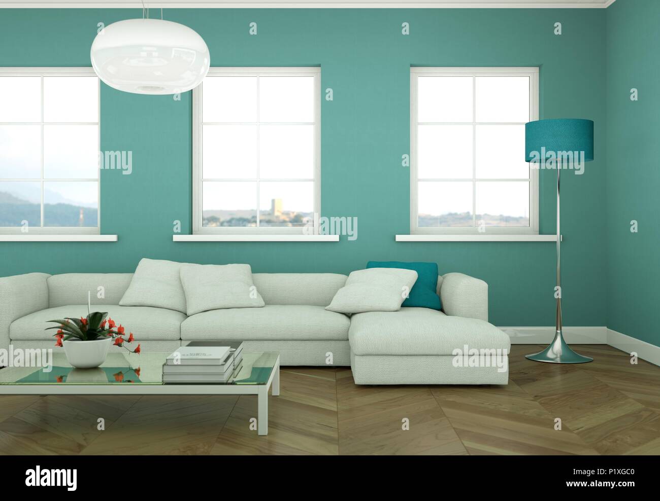 Modern bright living room interior design with sofas Stock Photo - Alamy