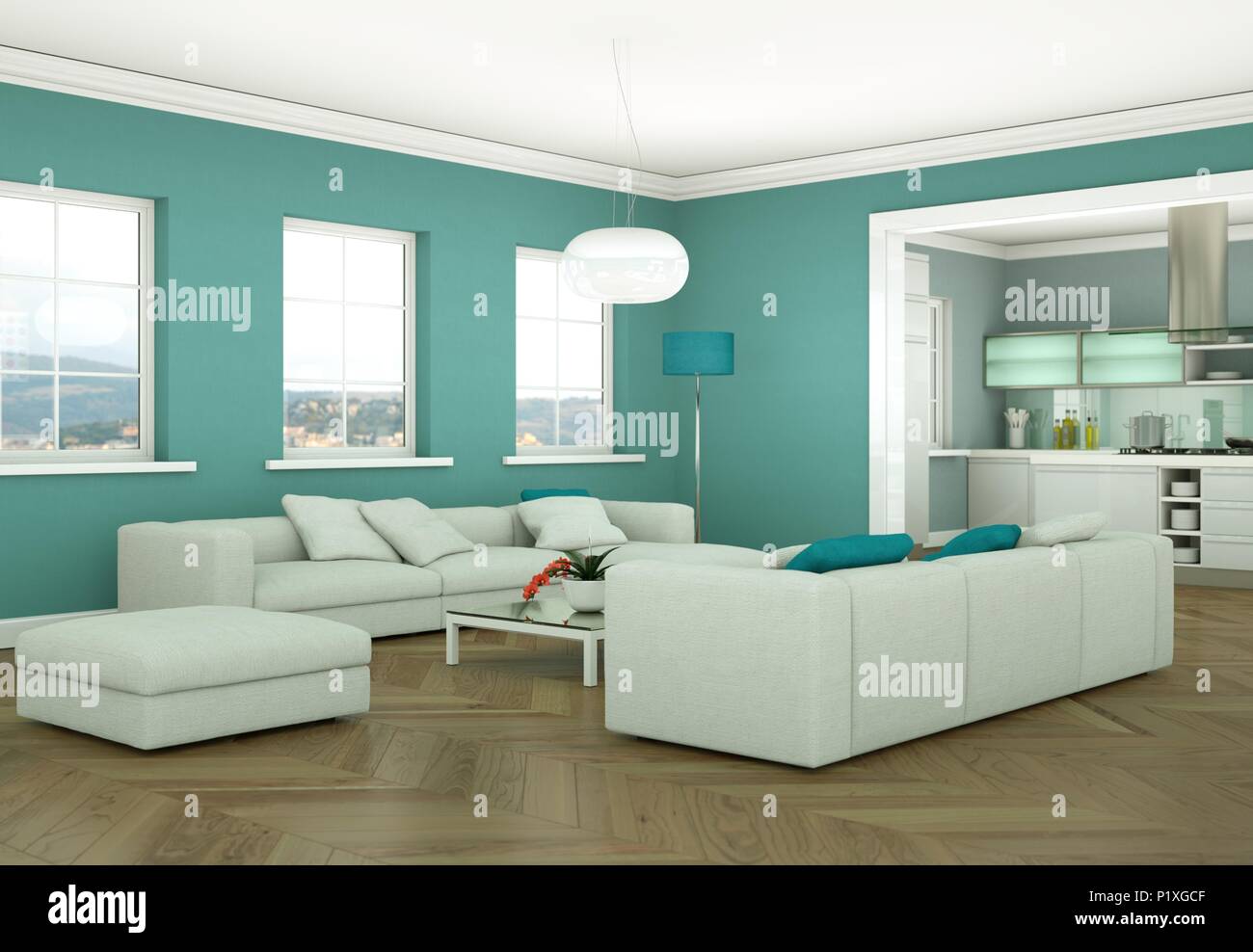 Modern bright living room interior design with sofas Stock Photo - Alamy