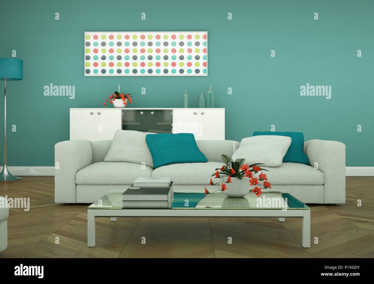 Modern bright living room interior design with sofas Stock Photo - Alamy