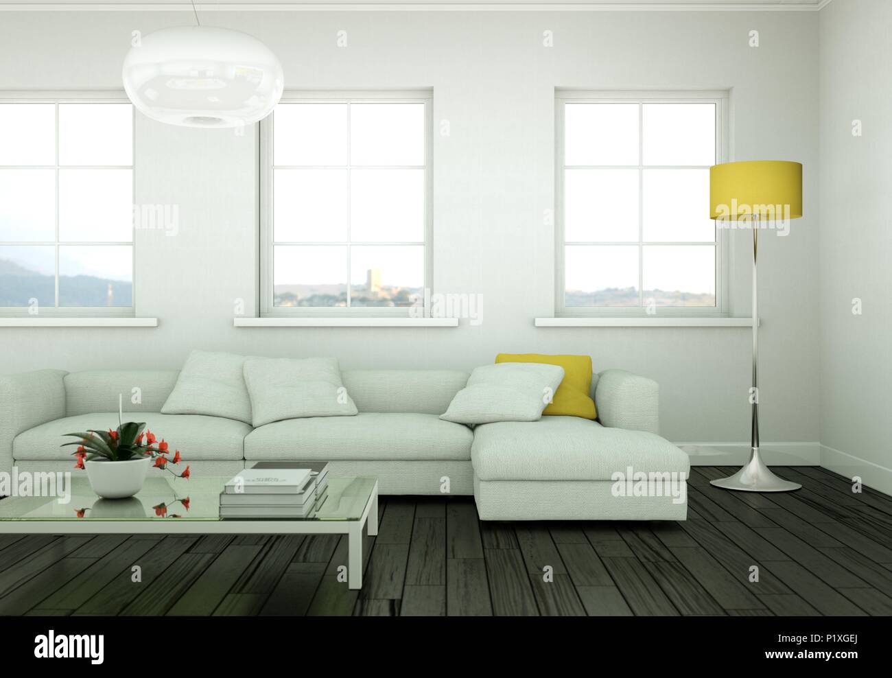Modern bright living room interior design with sofas Stock Photo - Alamy