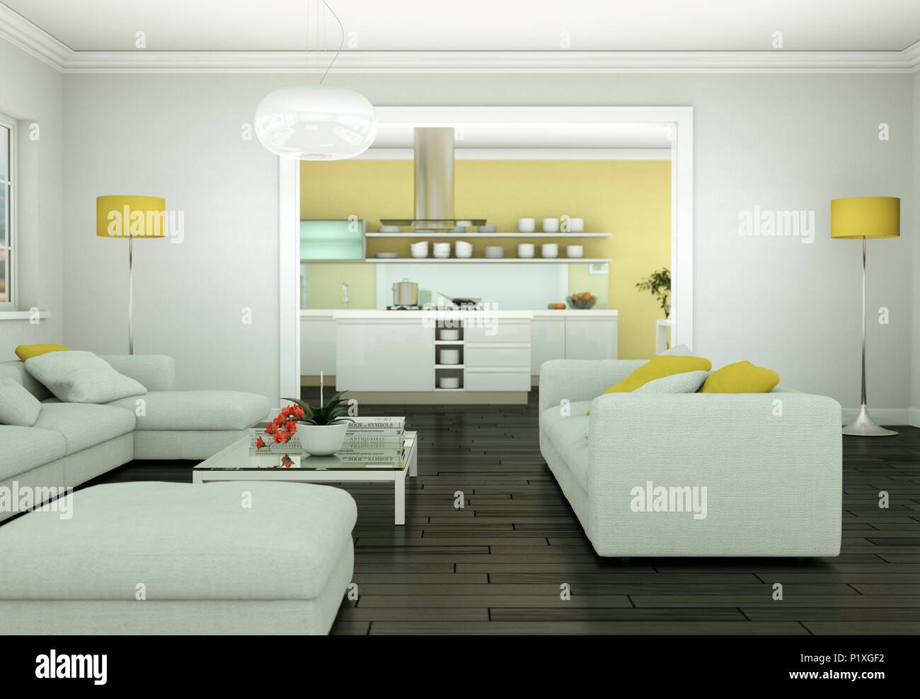 Modern bright living room interior design with sofas Stock Photo - Alamy