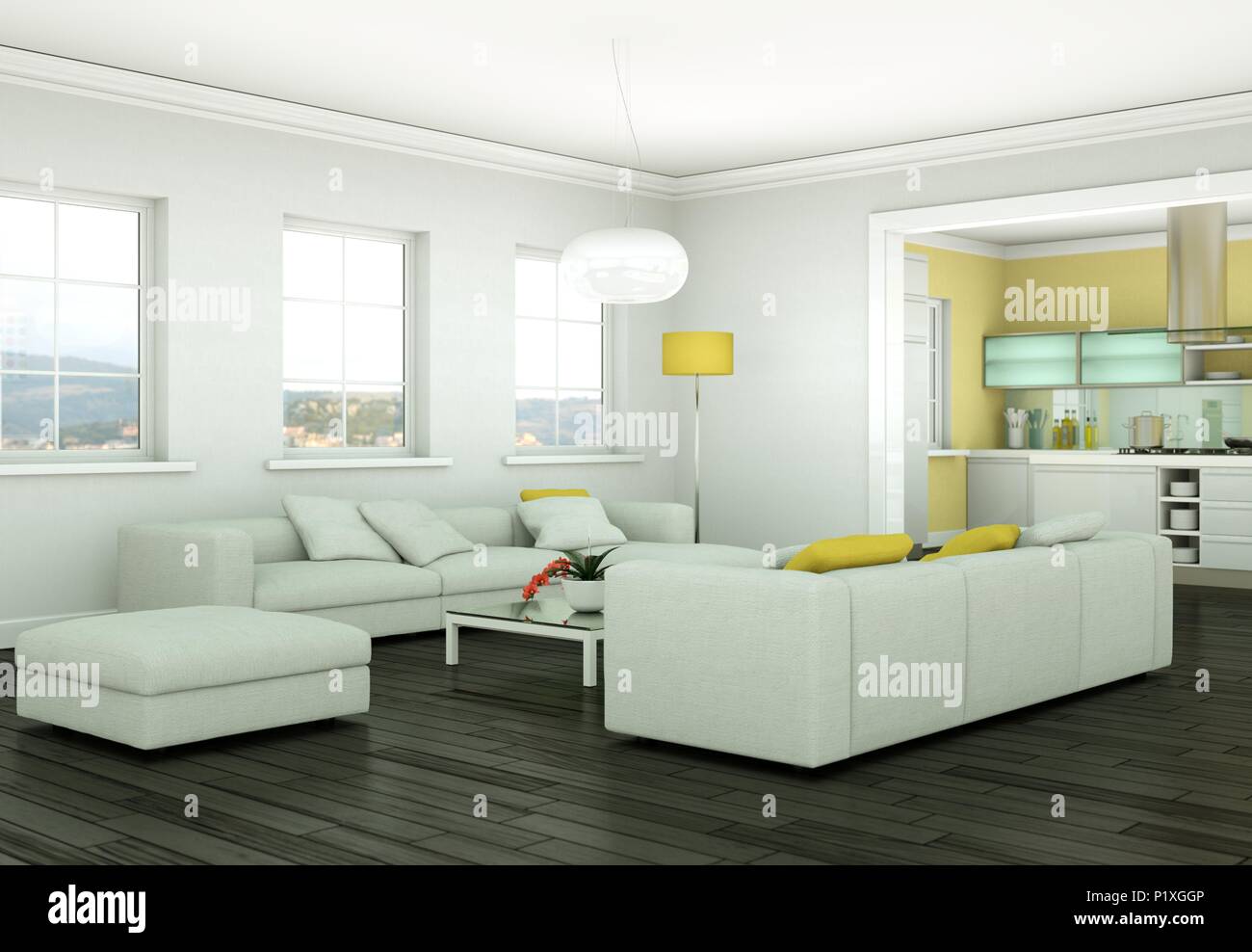Modern bright living room interior design with sofas Stock Photo - Alamy