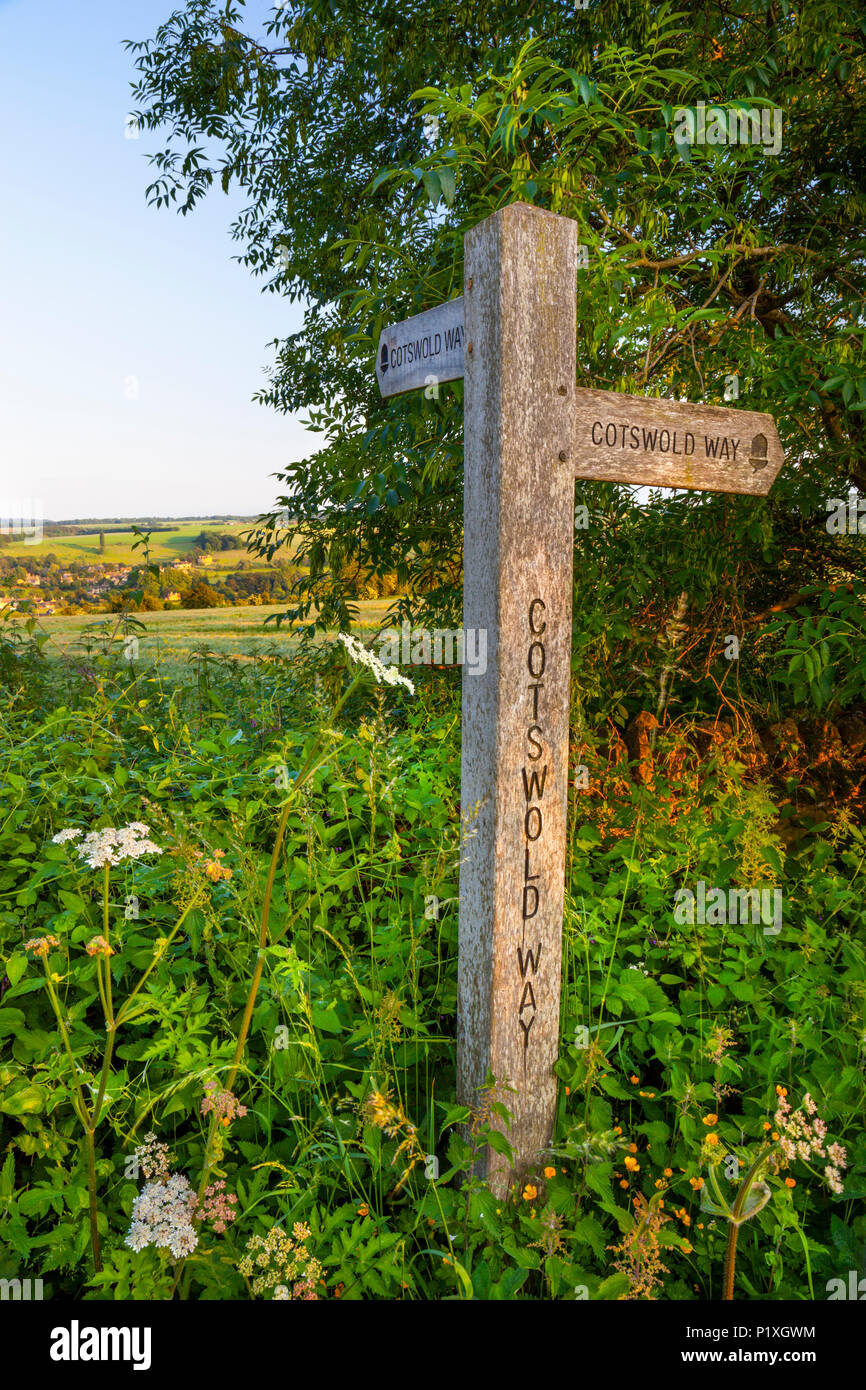 Cotswold Way footpath sign on Dover's Hill near start or finish of the