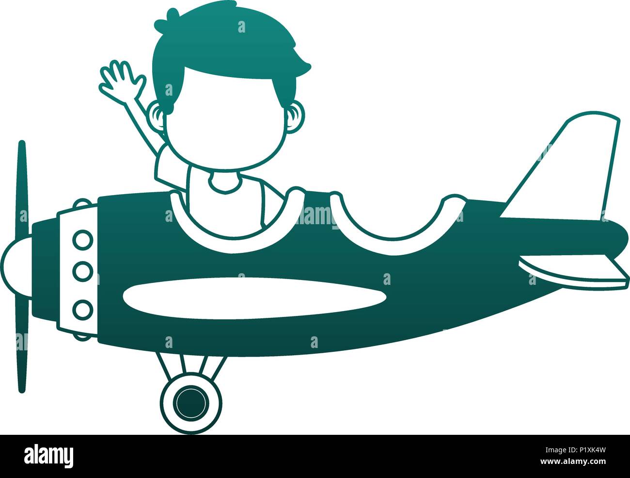 Cute boy flying in airplane blue lines Stock Vector Image & Art - Alamy