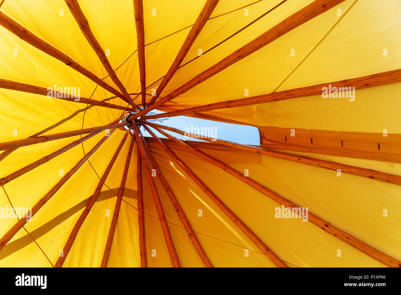 teepee indian tent. Detail from the inside Stock Photo