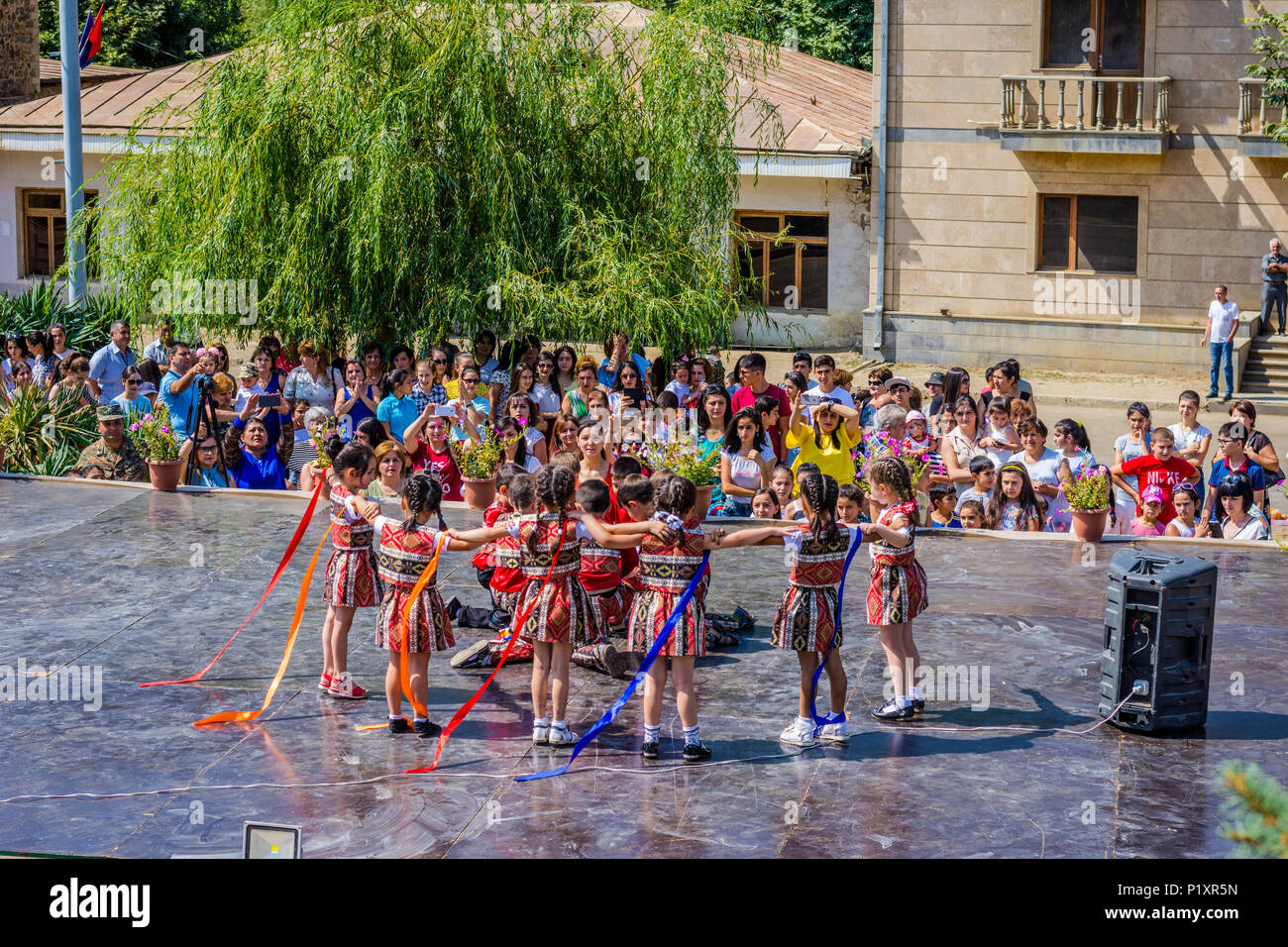 Kids dancing traditional dance at a festival in Hadrut, Nagorno Karabakh, Artsakh republic Stock Photo