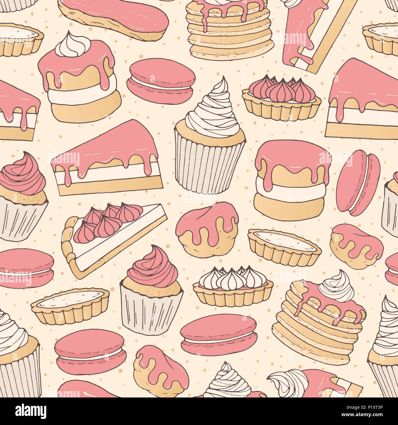 Vector chocolate pastry seamless pattern with cakes, pies, muffins ...