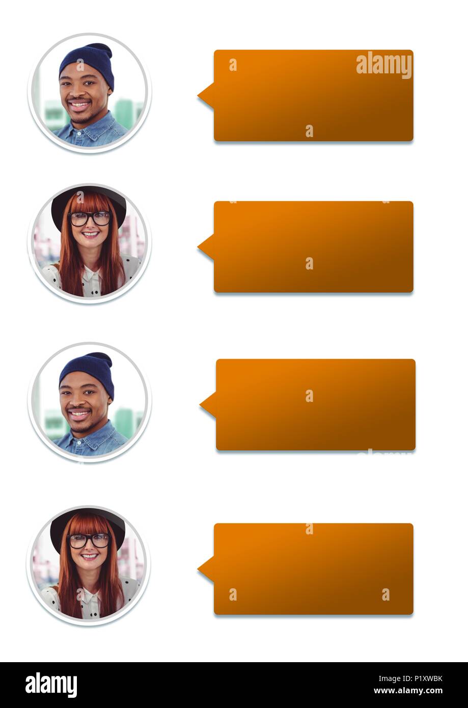 Chat conversation profiles messaging with blank speech bubbles Stock Photo