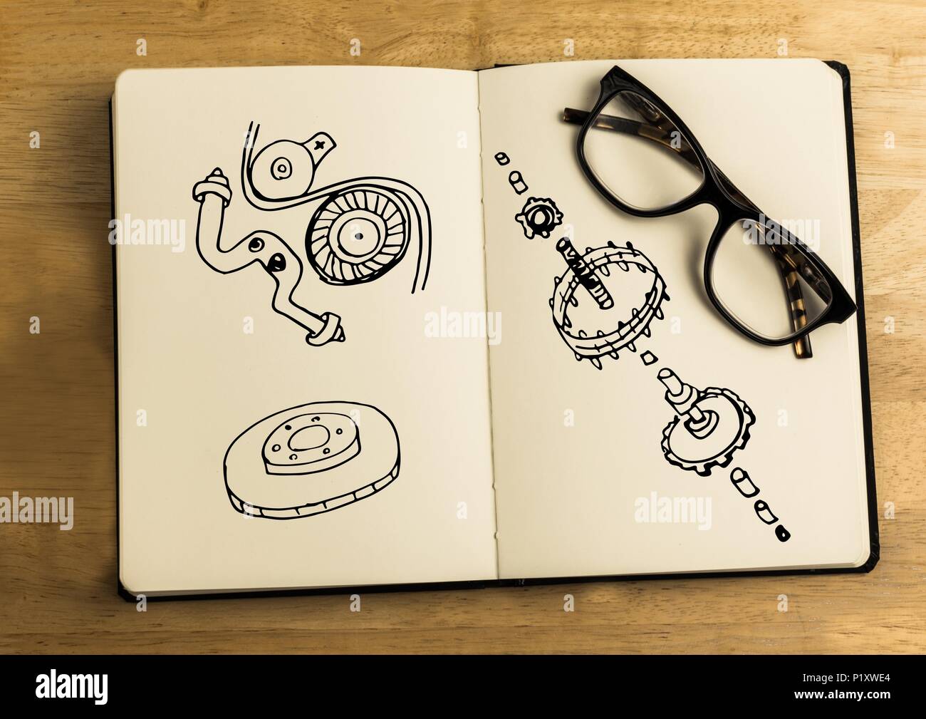 Sketch of mechanical engineering elements in sketch pad Stock Photo