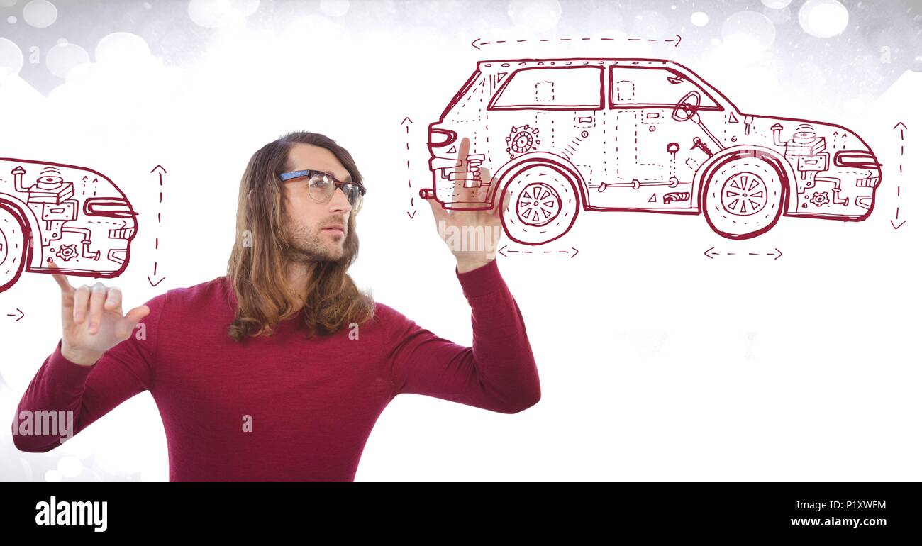 Creative engineer with sketch of cars hand drawing Stock Photo - Alamy