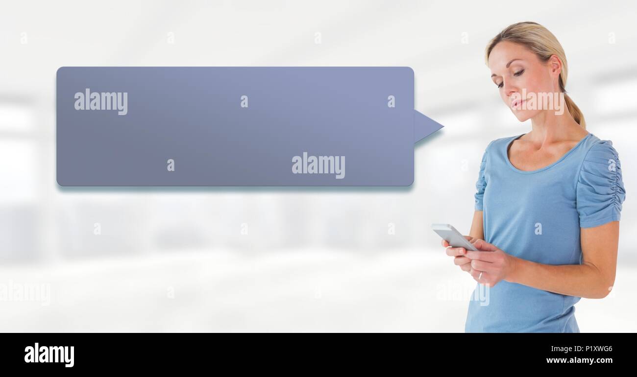 Woman using phone with chat bubble Stock Photo