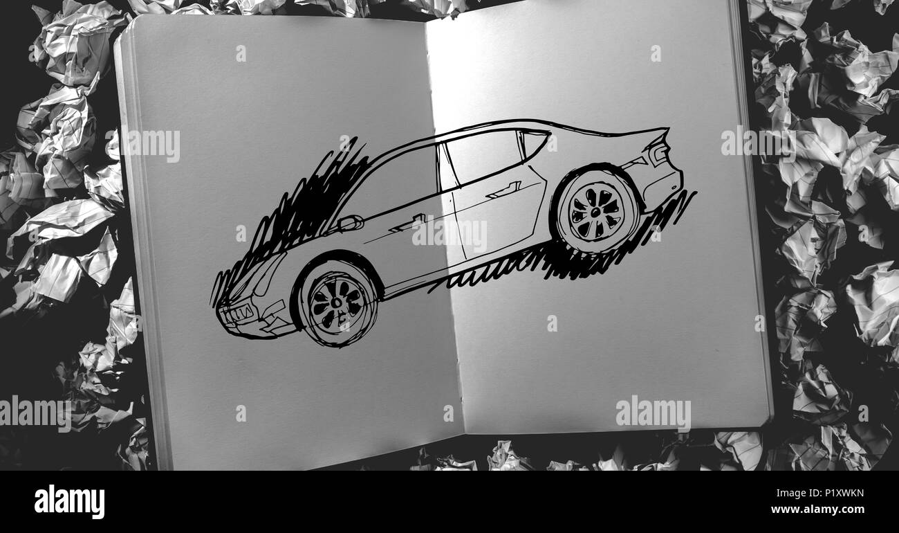 Sketch of car hand drawing idea in sketch pad Stock Photo Alamy