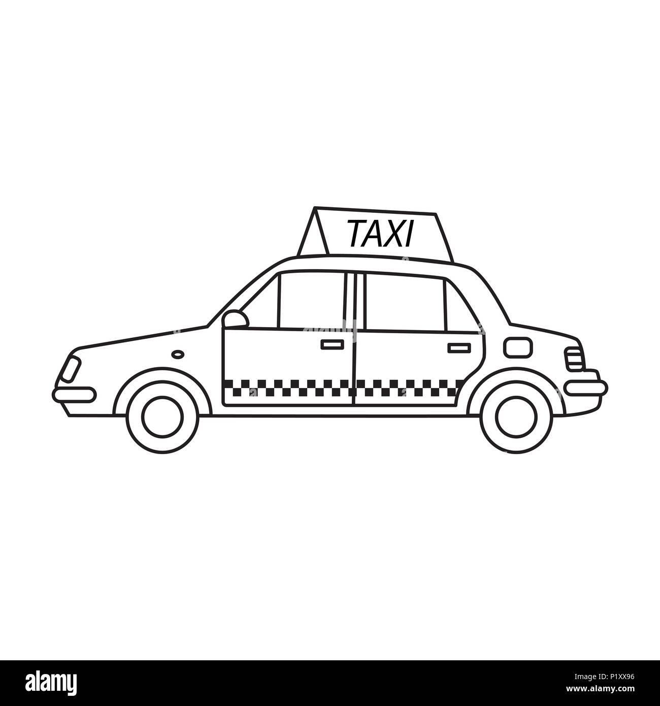 A taxi cab with a sign on the roof in the line art style Stock Vector