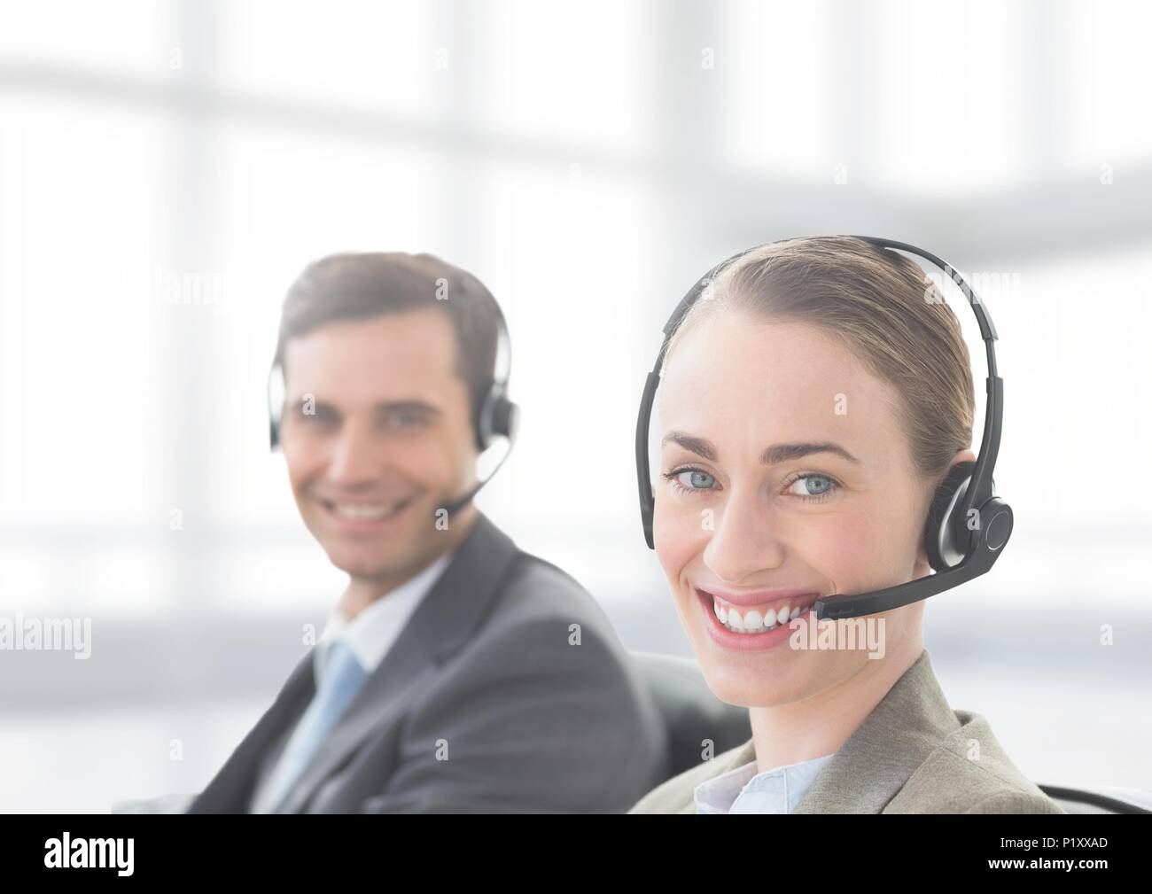 Customer service people with bright background in call center Stock ...