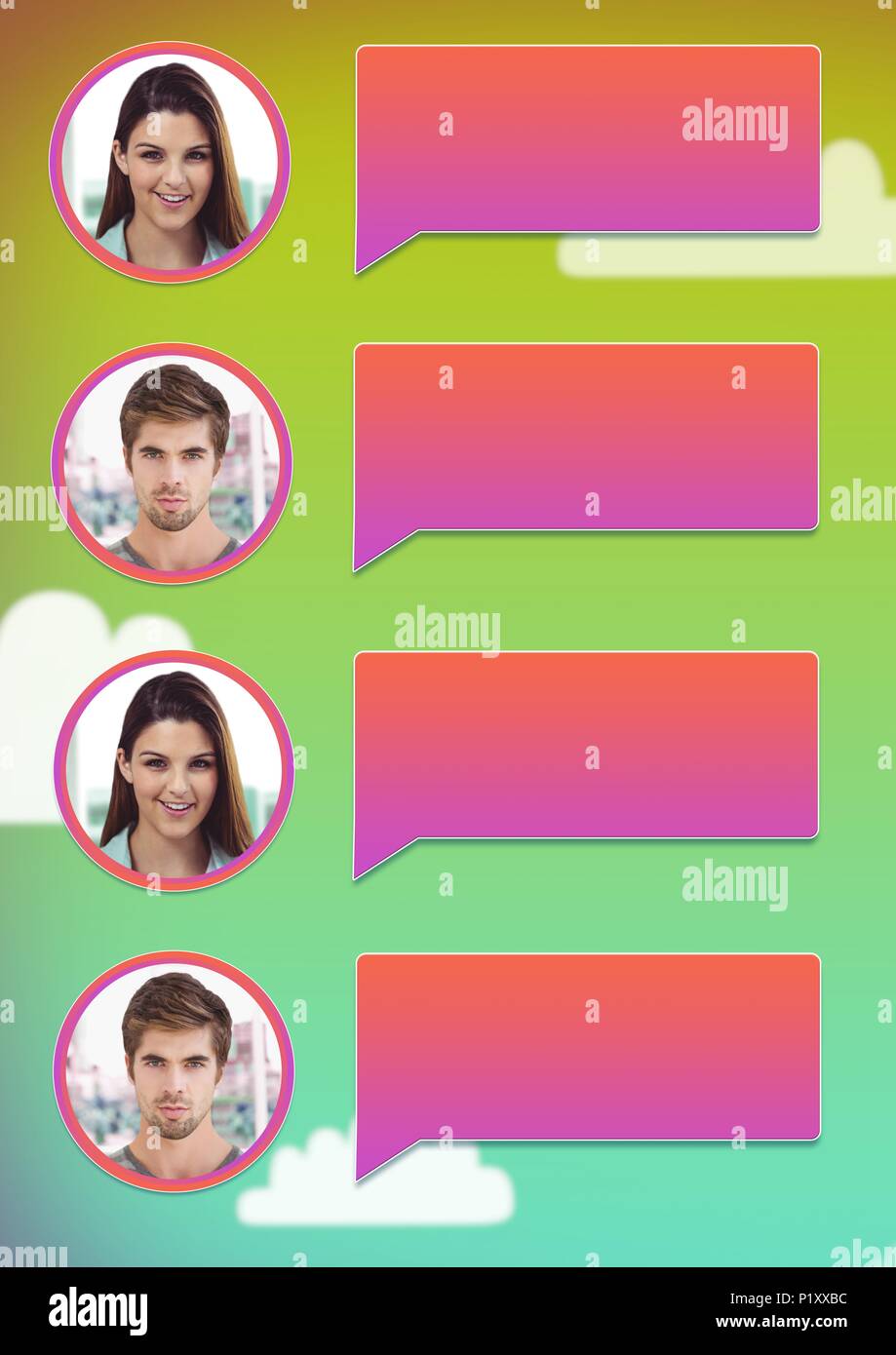 Chat conversation profiles messaging with blank speech bubbles Stock Photo