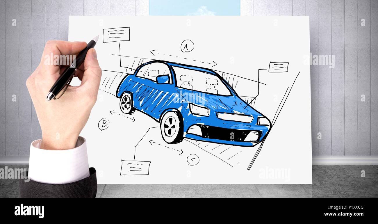 Sketch of car and hand drawing Stock Photo - Alamy