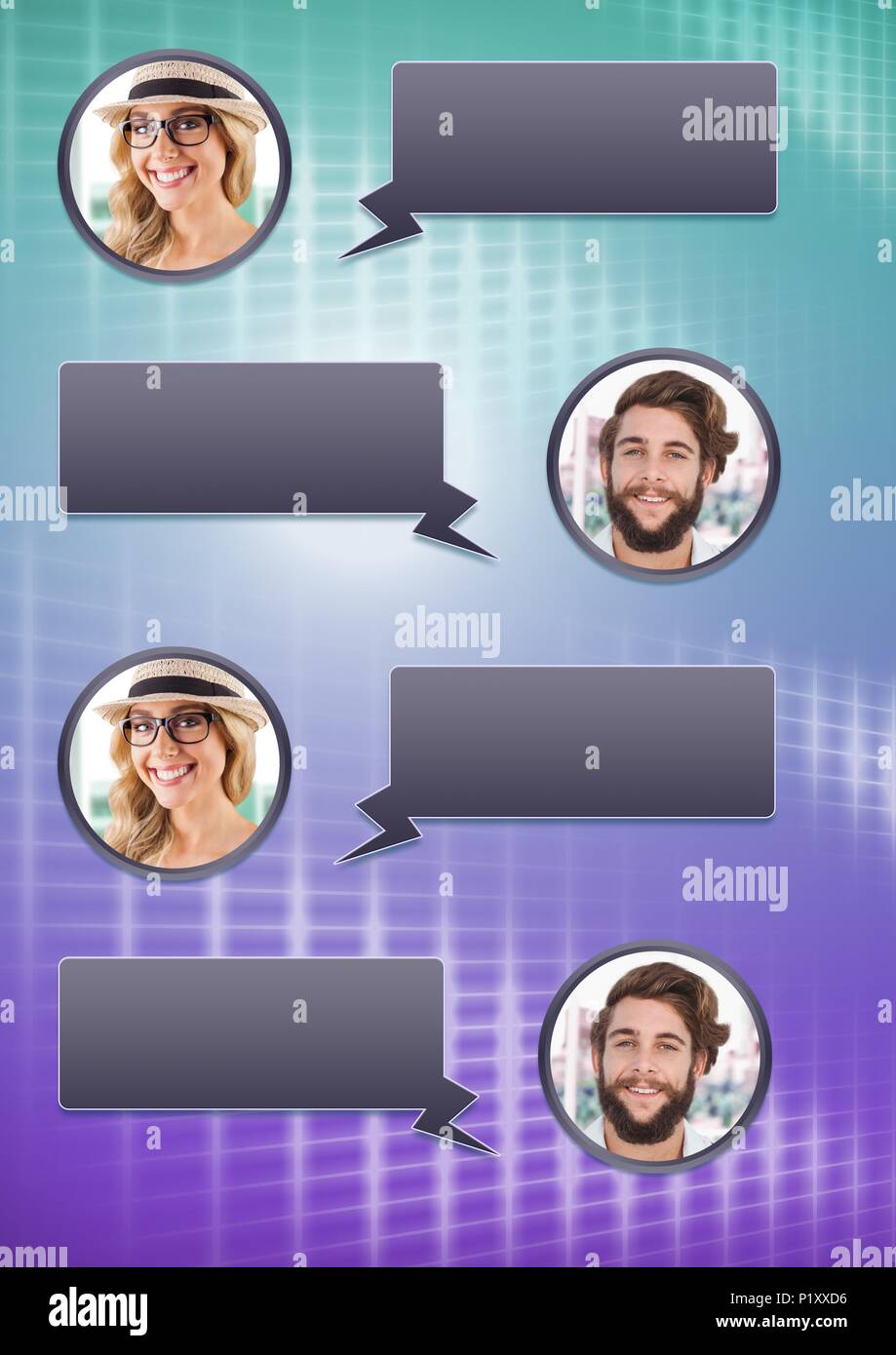 Chat conversation profiles messaging with blank speech bubbles Stock Photo