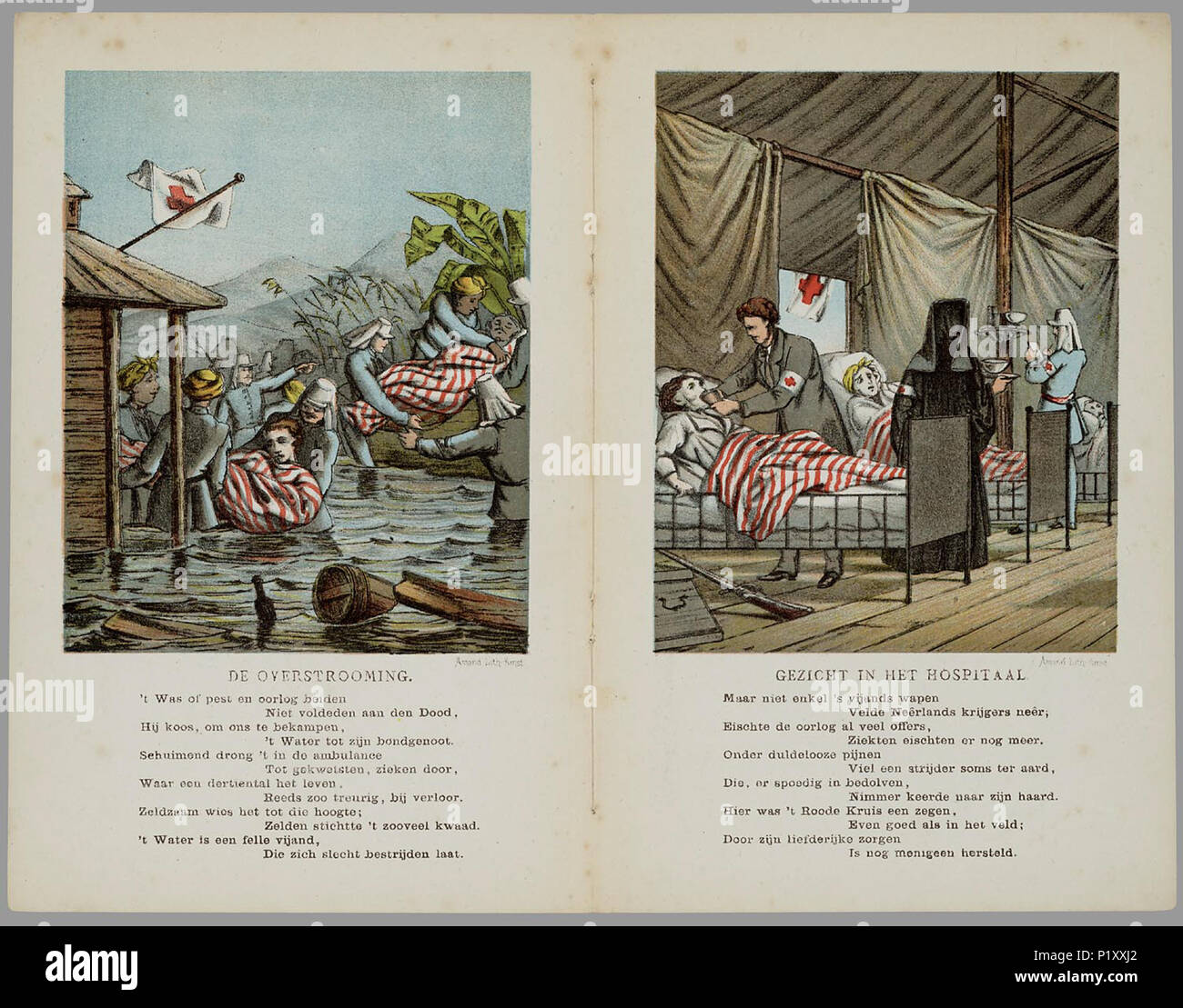 . Tafereelen uit den oorlog met Atchin : voor de jeugd / Julius van B....R.  Prentenboek over de Atjeh-oorlog (1873-1903), met acht platen en rijmende tekst (vanuit koloniaal standpunt) over het 'woest, naar strijd begeerig, volkje' der Atchineezen, en de 'dappere Janmaats' uit Nederland. 8 bl. pl : gekl. lith // De keerzijde der bladen is onbedrukt // Volgens Gerard Termorshuizen in een artikel in 'Indische Letteren' (jrg. 10, no. 4, dec. 1995) is de auteur waarschijnlijk Julius van B....r, pseudoniem van J. van Balen // Bevat acht platen met onderschriften, de eerste en de laatste zijn tegen Stock Photo