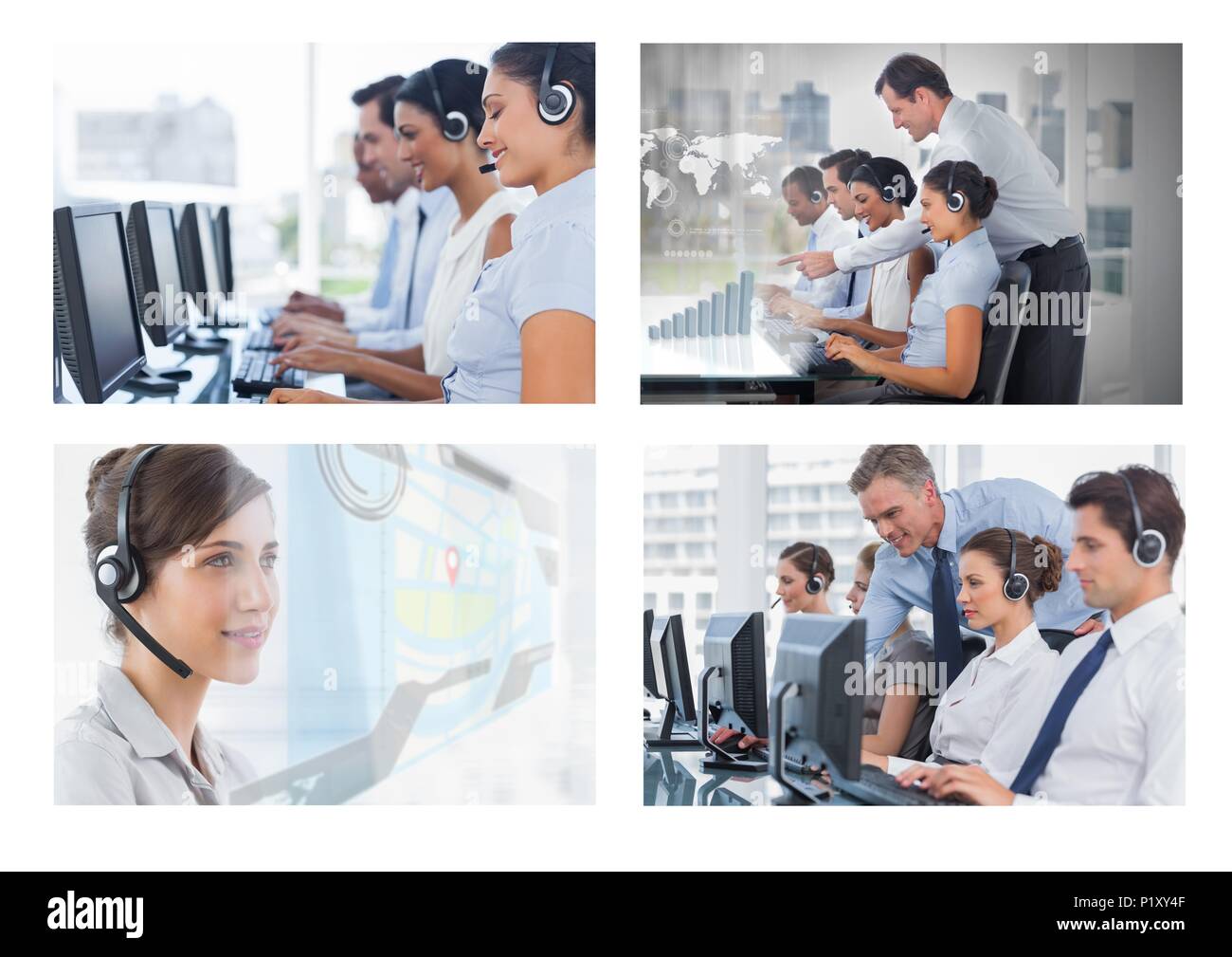 Collage of Customer Service help team in call center Stock Photo