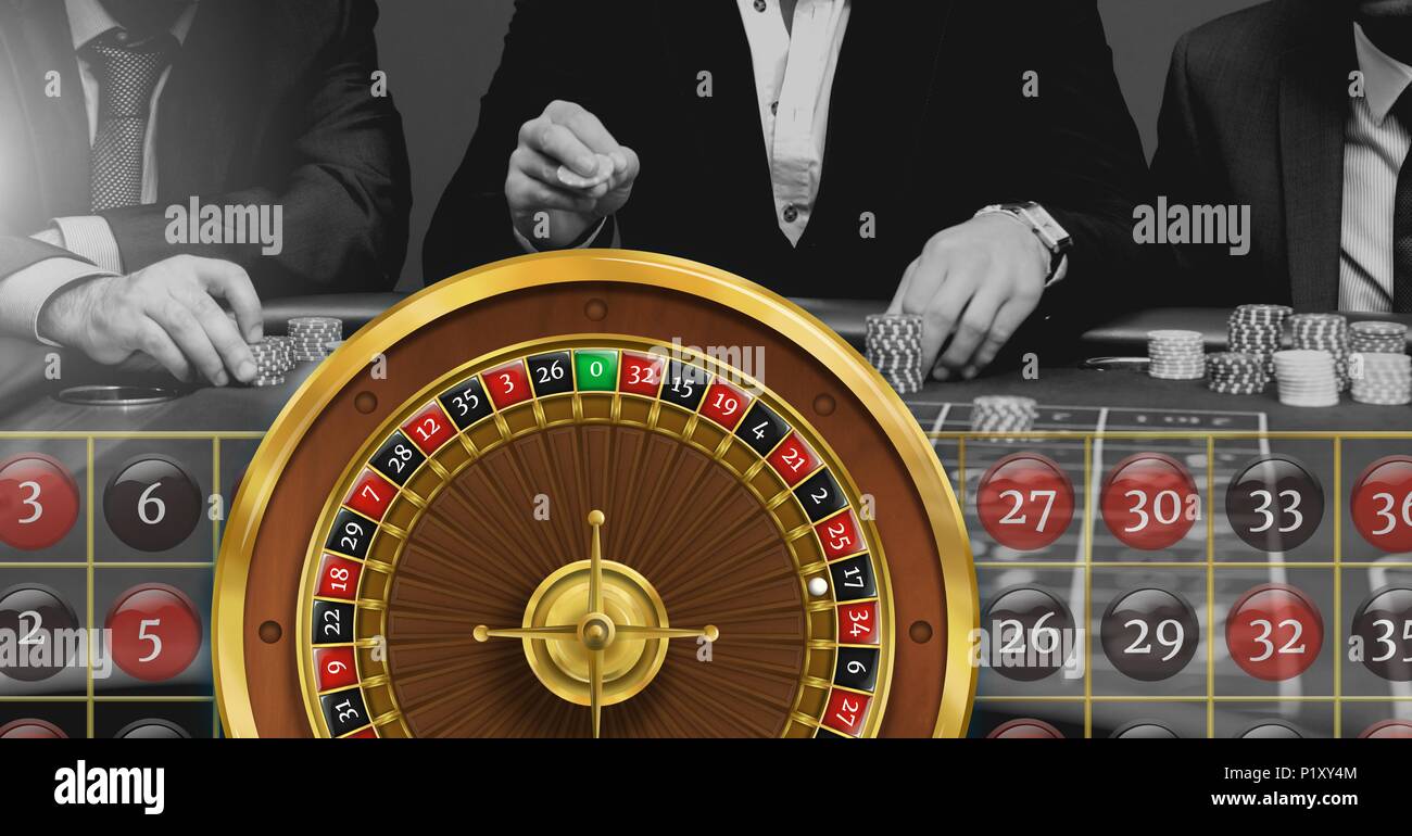 Roulette wheel in casino Stock Photo