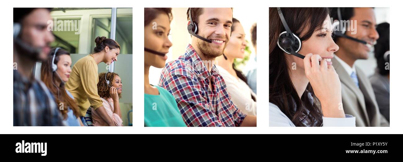 Collage of Customer Service help team in call center Stock Photo