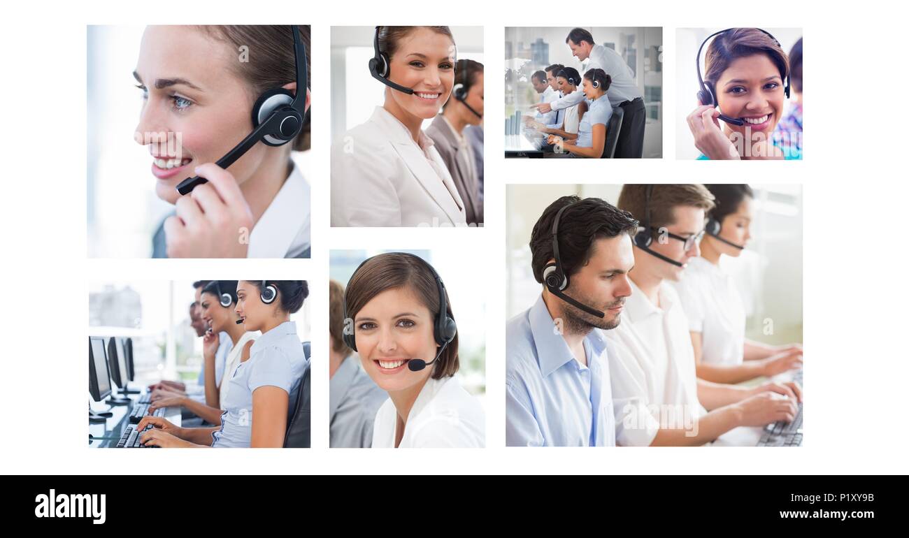 Collage of Customer Service help team in call center Stock Photo