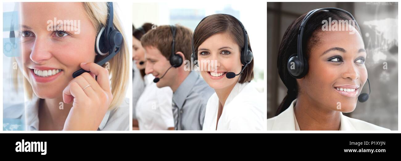 Collage of Customer Service help team in call center Stock Photo Alamy