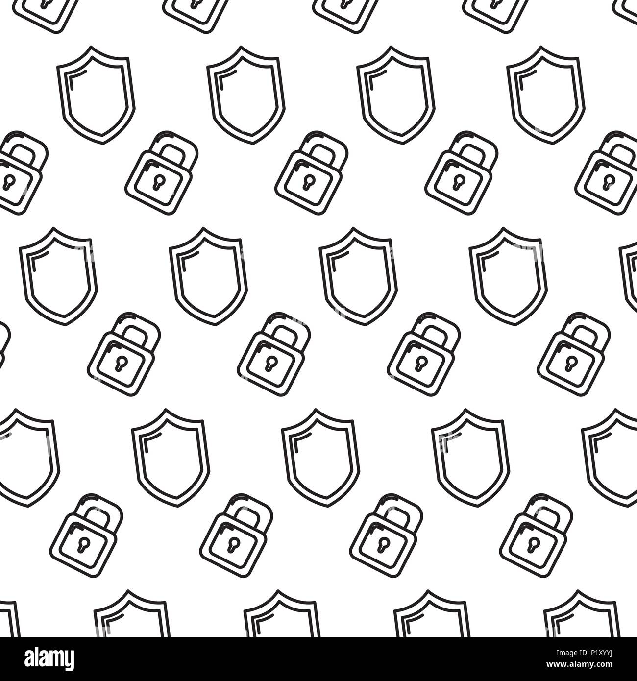 line security padlock and shield protection background Stock Vector ...