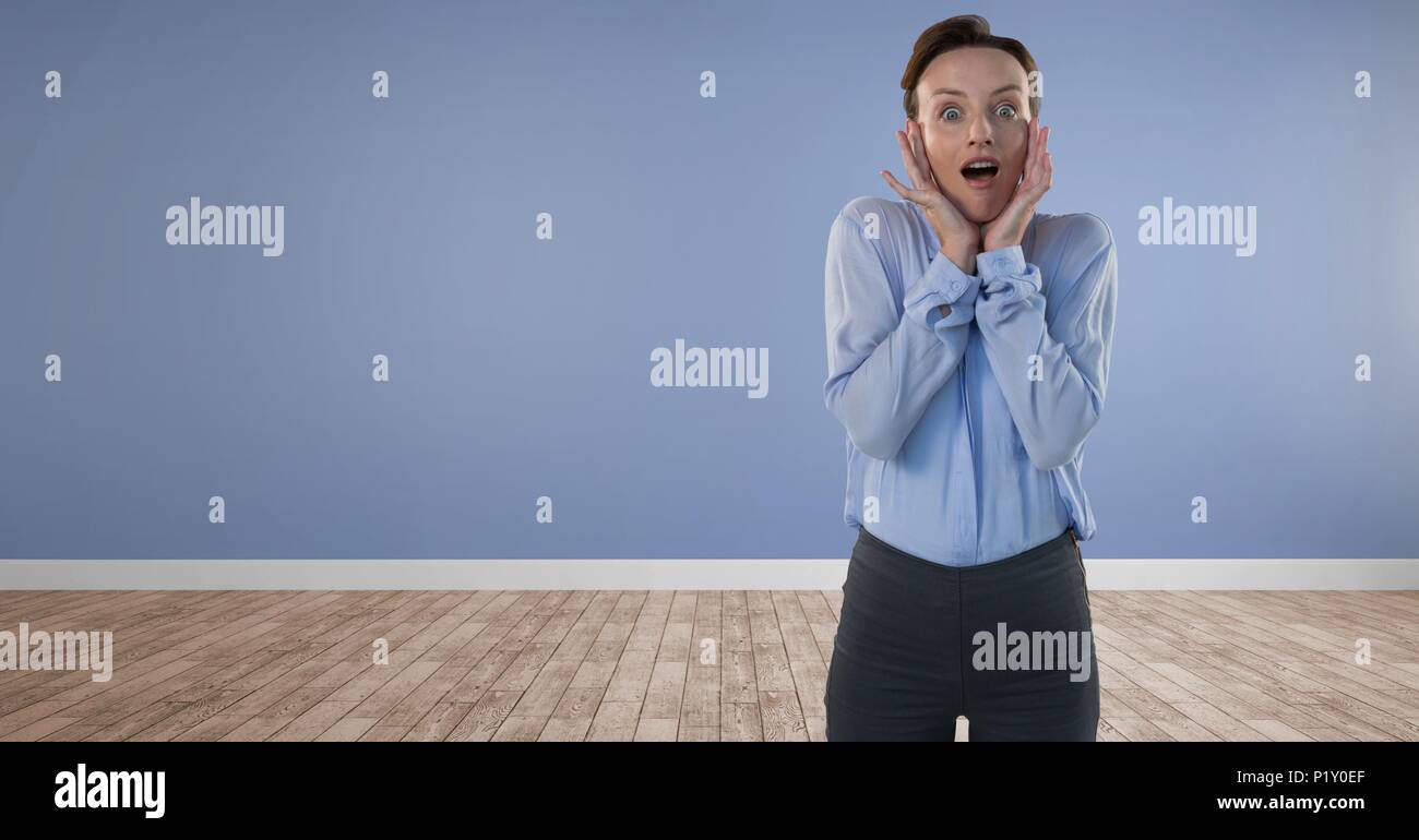 Shocked Walk In Businesswoman surprised and shocked in room Stock Photo - Alamy