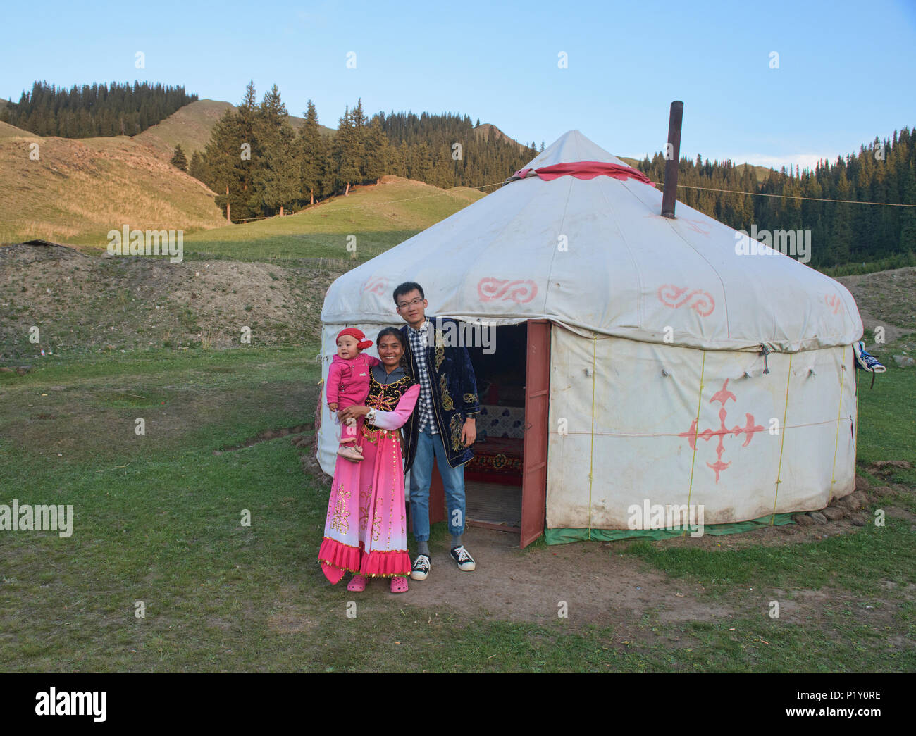 Kazakh yurt life, Sayram Lake, Xinjiang, China Stock Photo