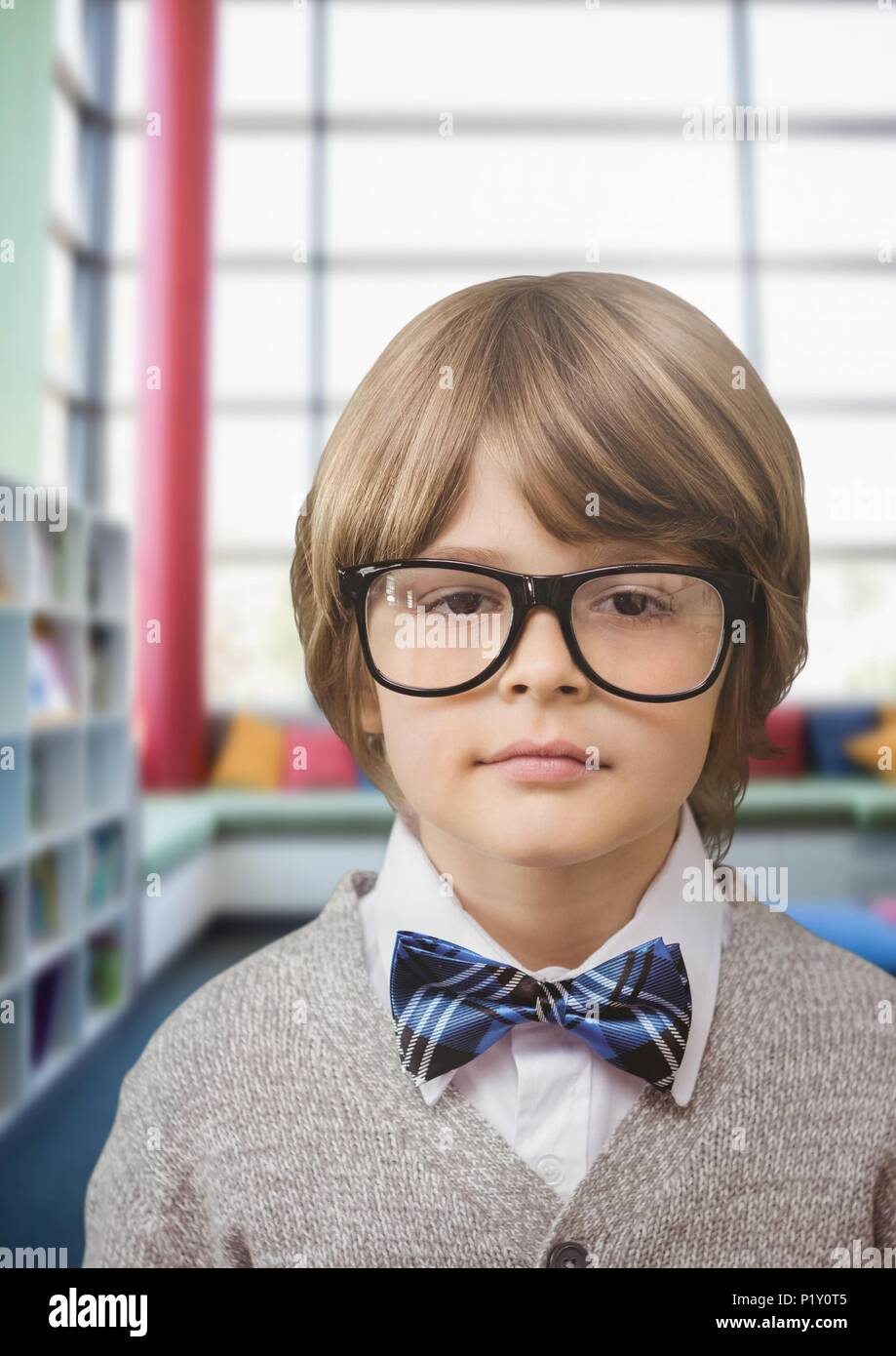 School boy in education library Stock Photo
