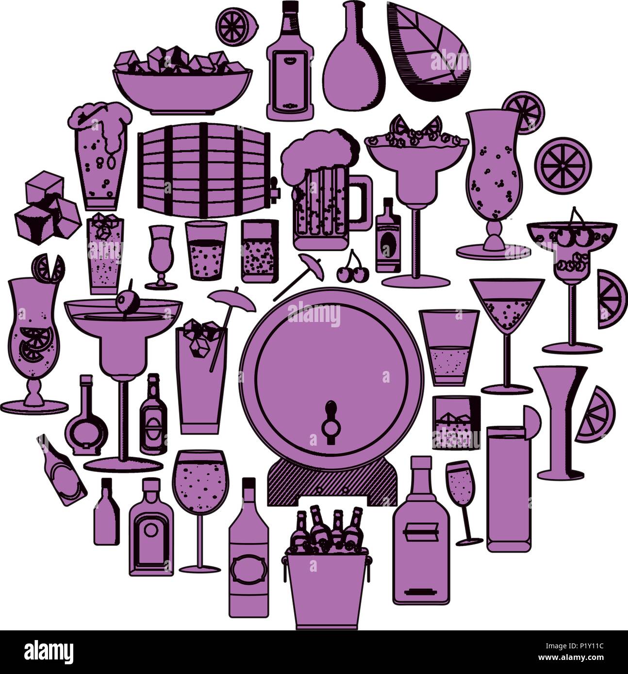 color circle liquor bottles and glass alcohol beverages Stock Vector