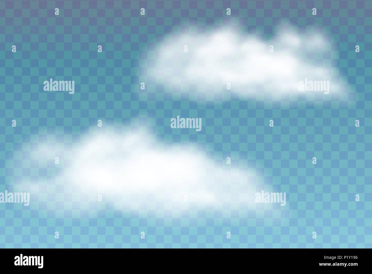 Illustration of realistic clouds, isolated on transparent background - vector Stock Vector