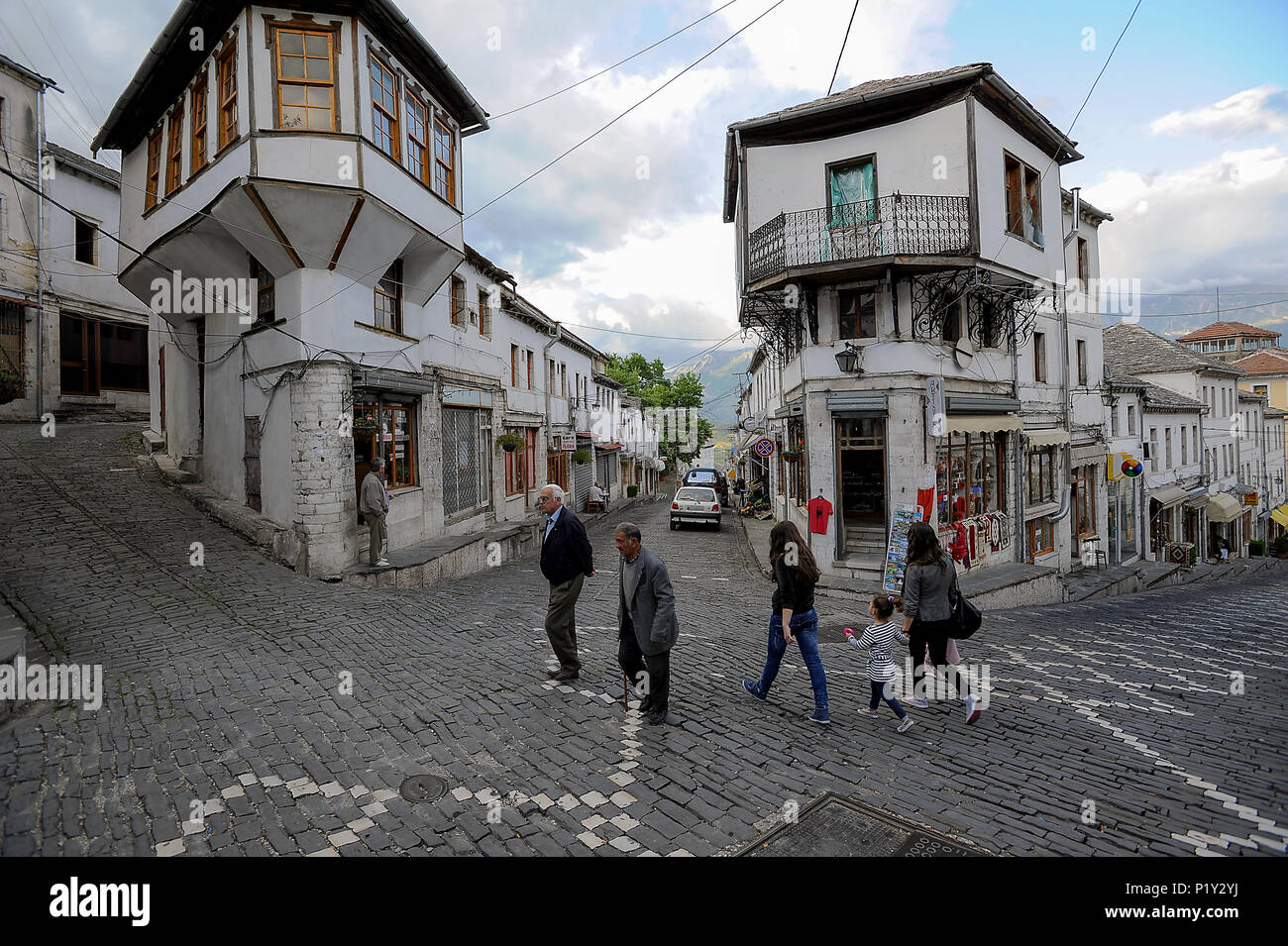 Gjirokastra, Albania, Street scene in Gjirokastra Stock Photo