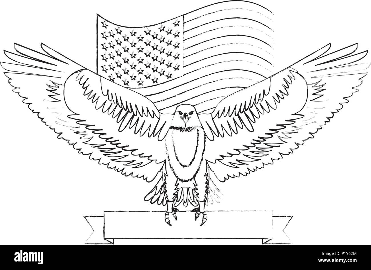 american bald eagle emblem with USA flag vector illustration design Stock Vector