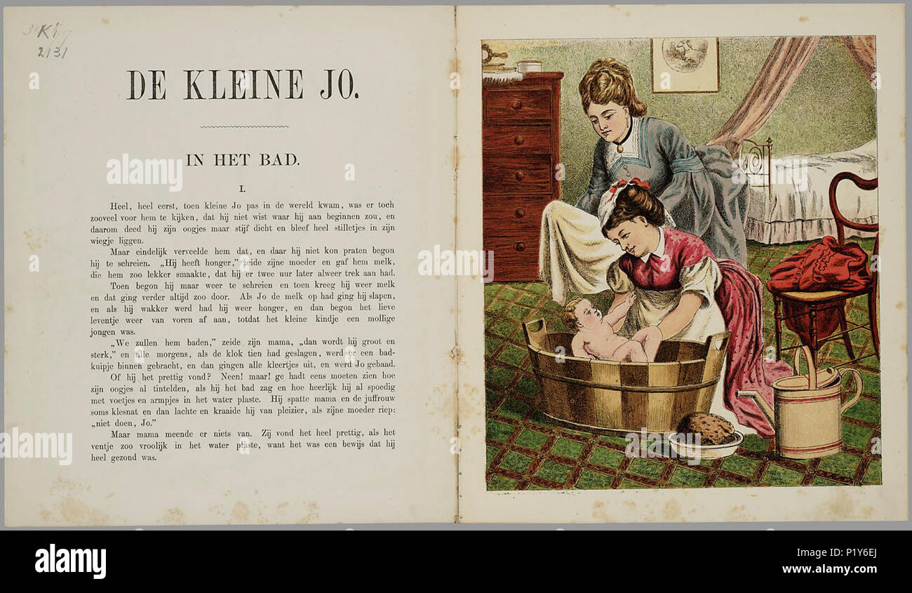 Reden Makkelijk in de omgang huichelarij De kleine Jo / door Agatha. Oorspronkelijk Engels 'toy book' met op de  voorkant een geometrische sierrand en sierletters in kleurendruk. Met 6  gedetailleerd getekende kleurenlitho's. Mama zorgt (met haar personeel)