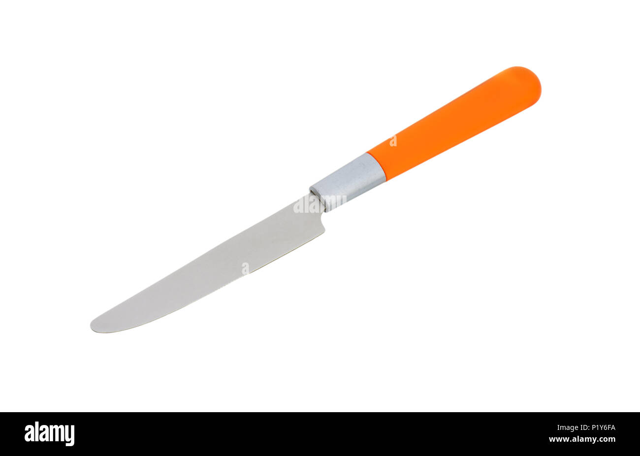 Clean table knife with orange handle Stock Photo