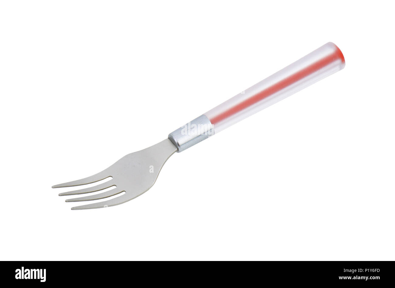 Fourpronged table fork with plastic handle Stock Photo Alamy