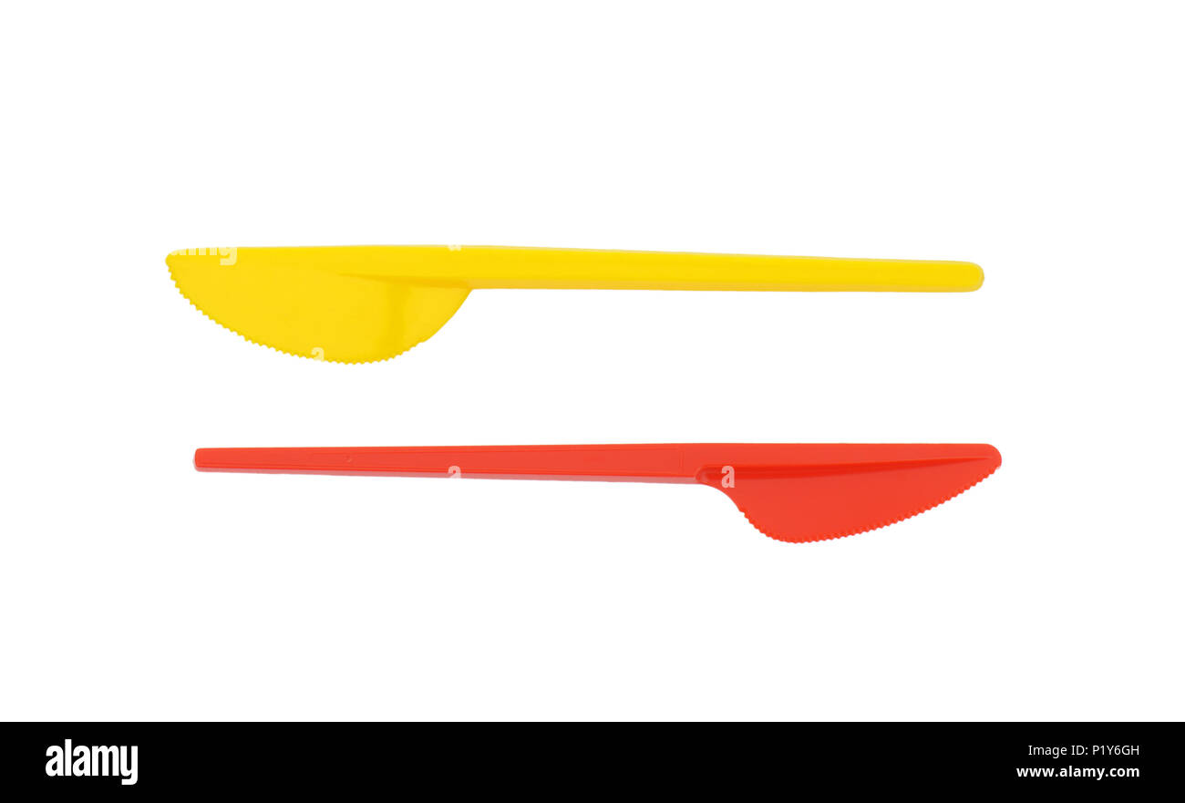 Two Small Disposable Coloured Plastic Knives Stock Photo Alamy