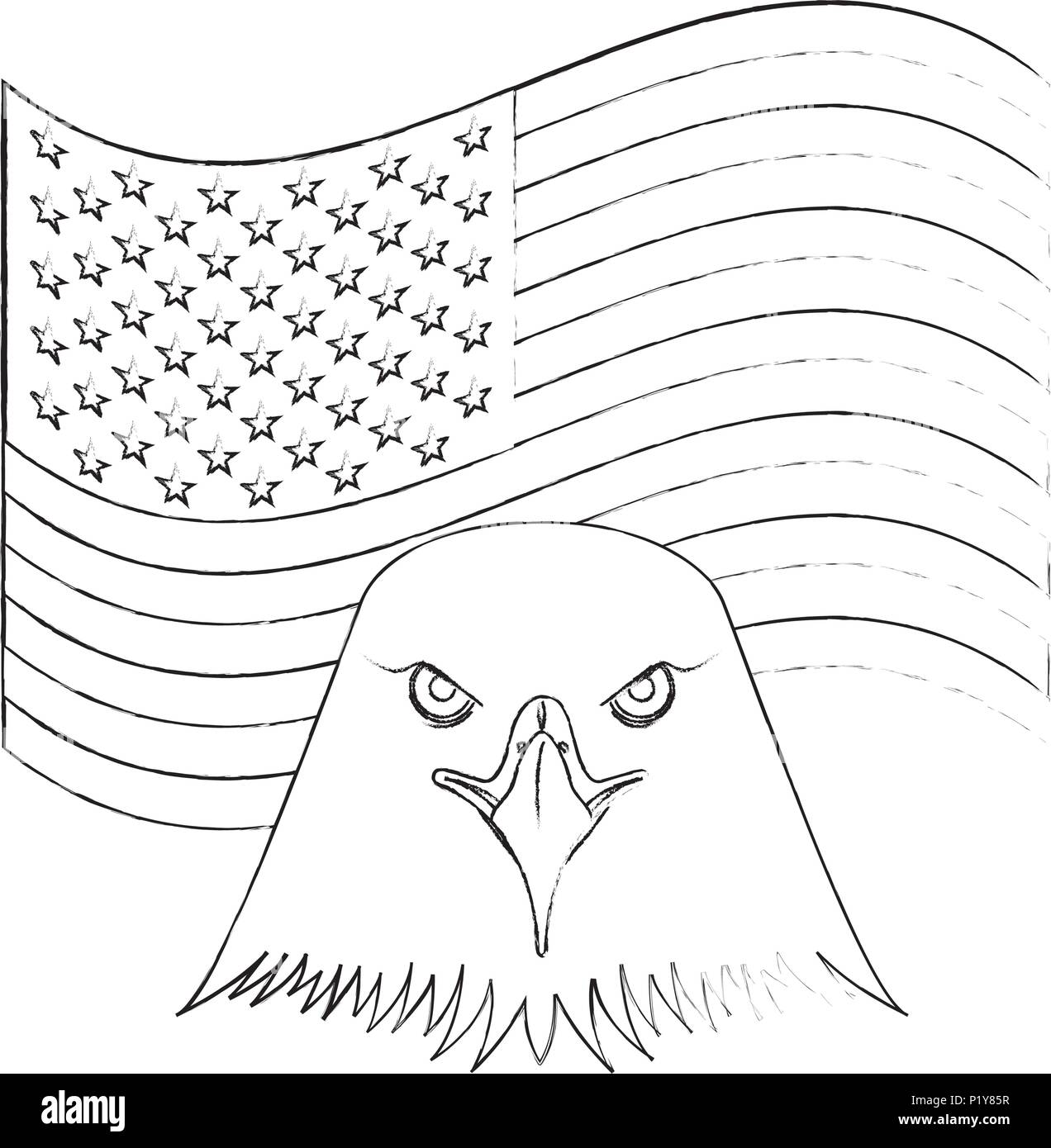american head eagle flag national emblem vector illustration sketch Stock Vector