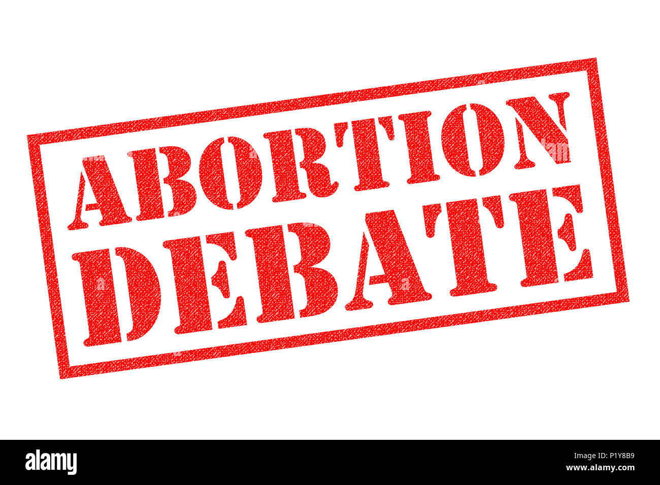 ABORTION DEBATE red rubber stamp over a white background. Stock Photo