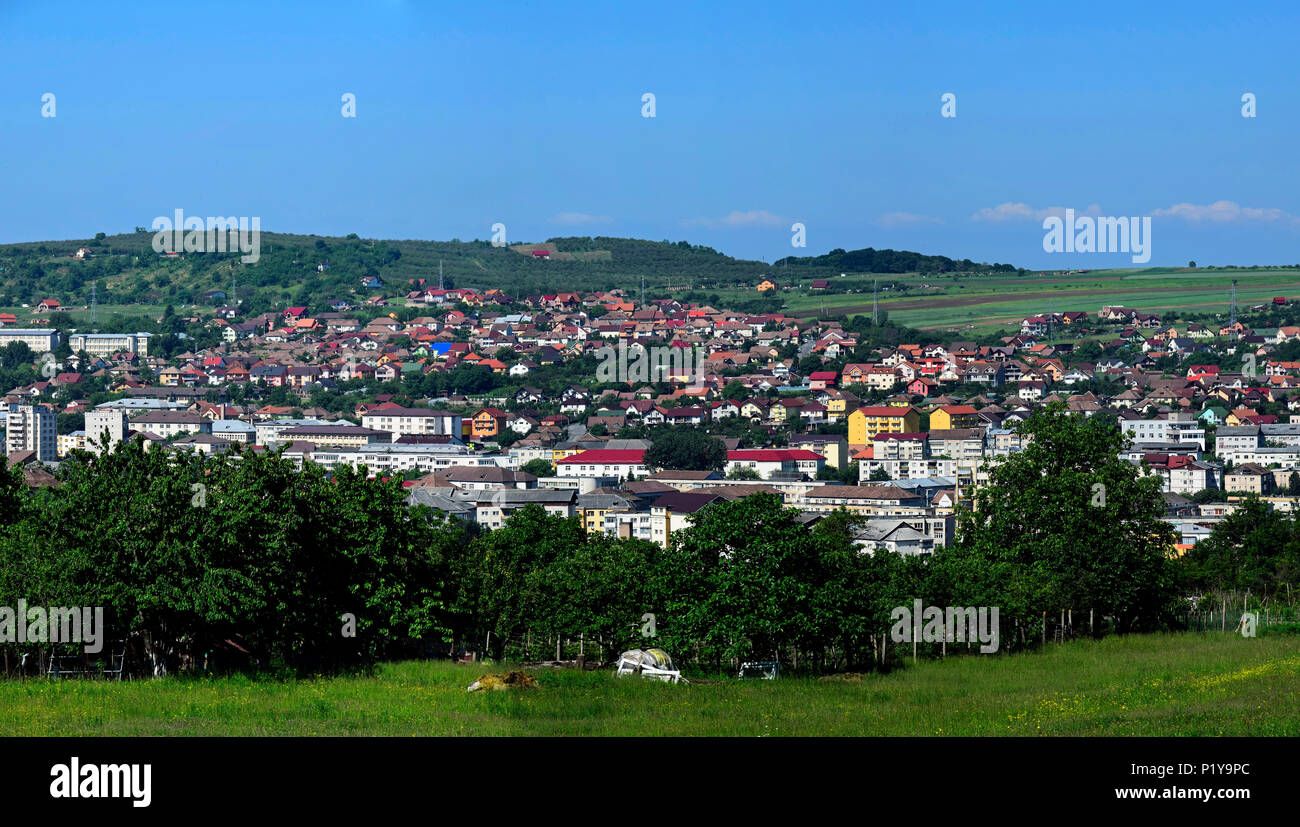 Panoramic view towards the Traian neighborhood of Zalău city, as seen from east Stock Photo