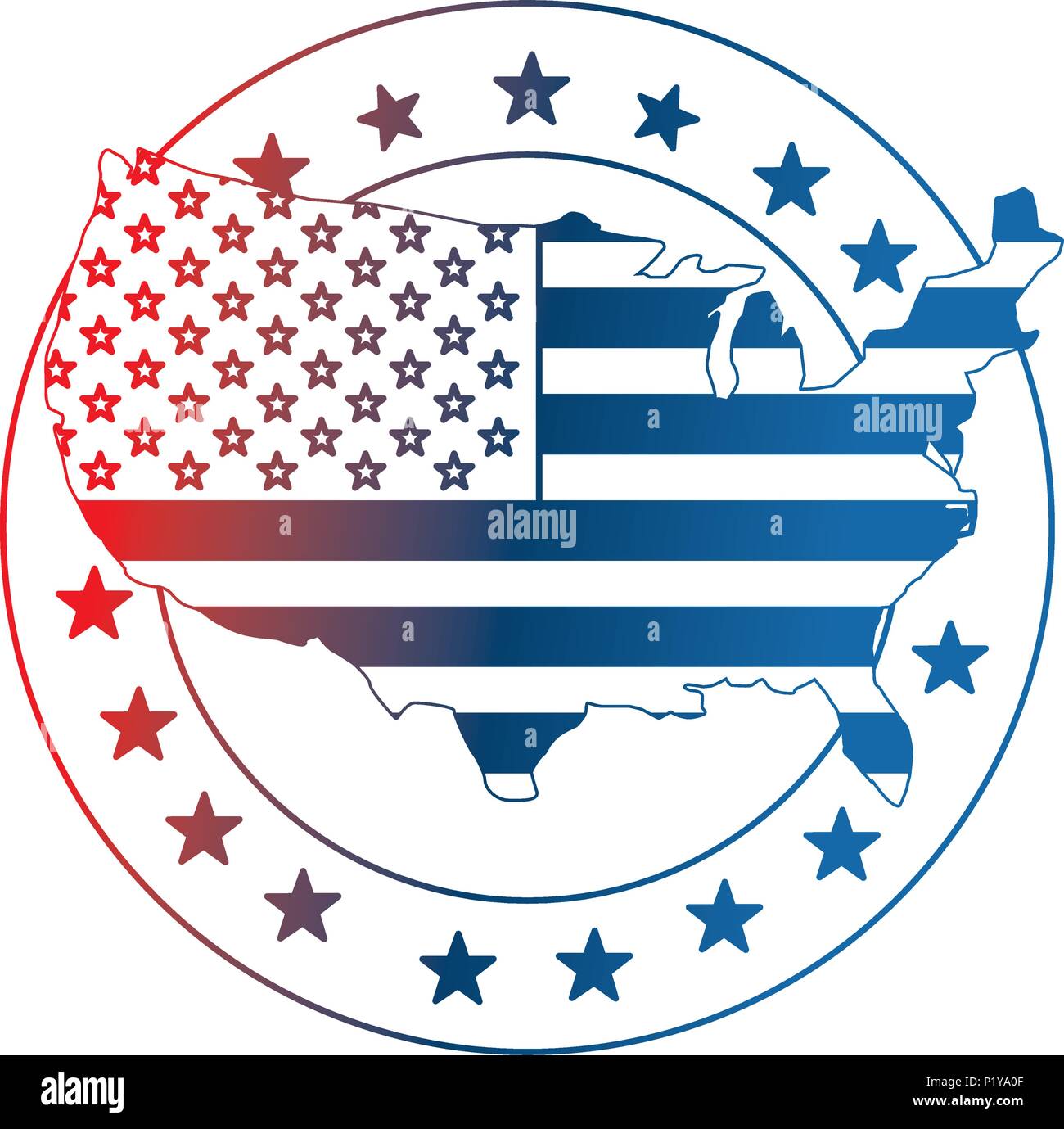 united states of america flag in map and stars vector illustration ...