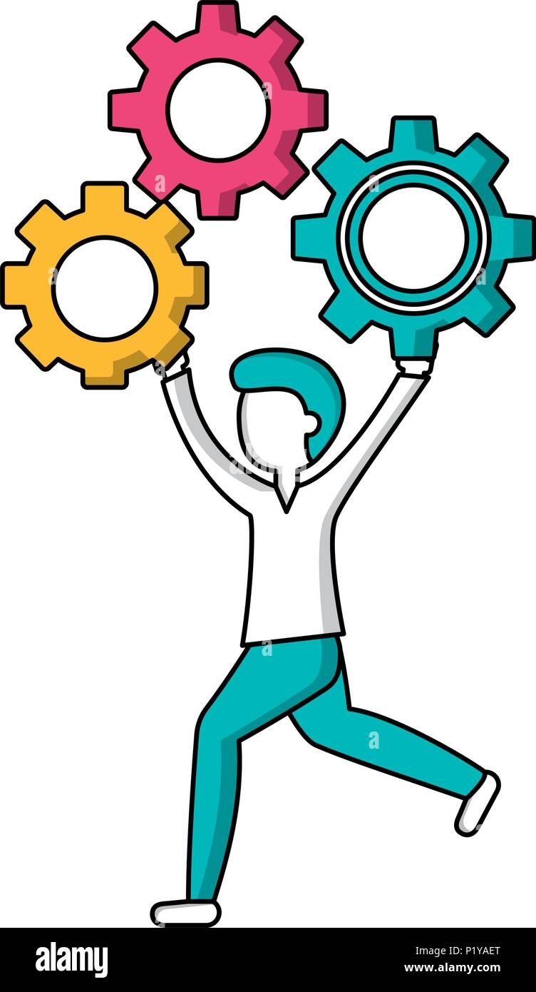 man with gears teamwork concept vector illustration Stock Vector Image ...