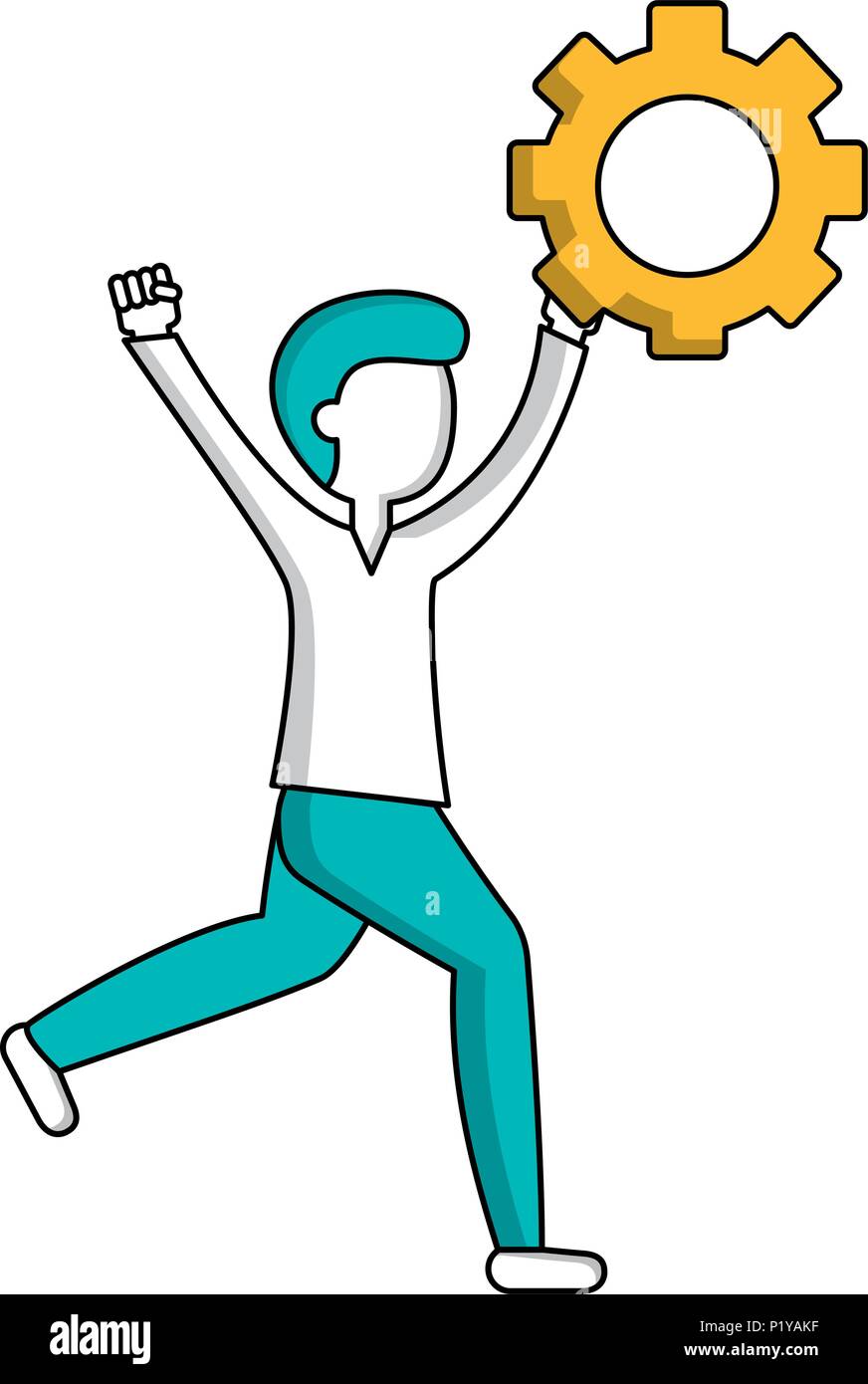 man with gear work innovation teamwork vector illustration Stock Vector ...