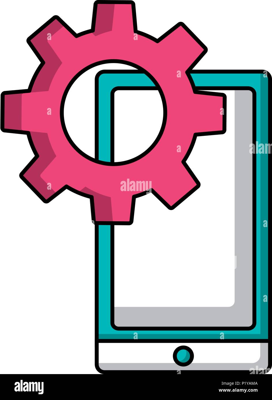 mobile gear setting on screen work vector illustration Stock Vector