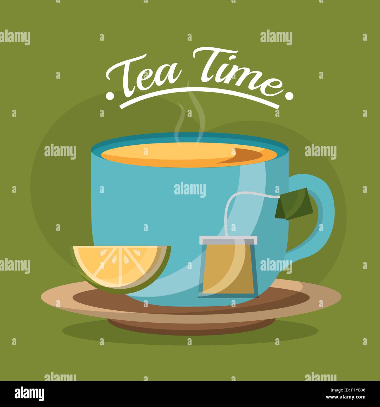 Tea Cup Slice Lemon And Teabag On Dish Tea Time Vector Illustration Stock Vector Image And Art 3090