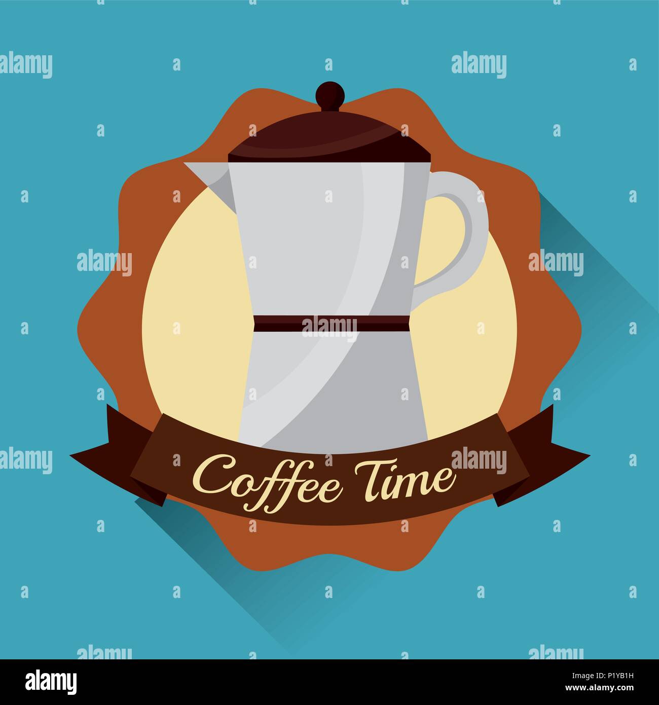coffee maker kitchenware emblem - coffee time vector illustration Stock
