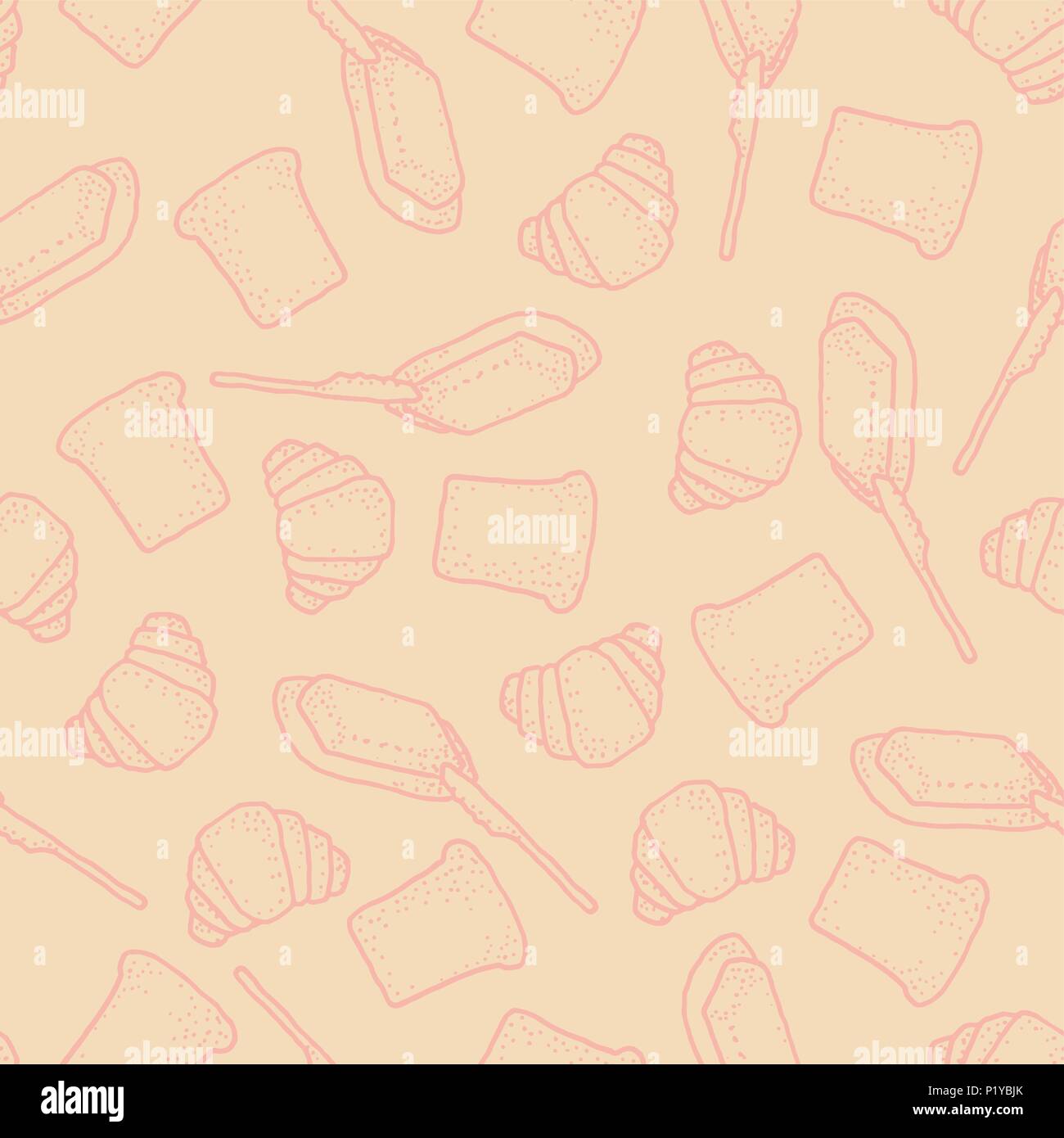 Seamless vector pattern with bread, butter and croissants Stock Vector